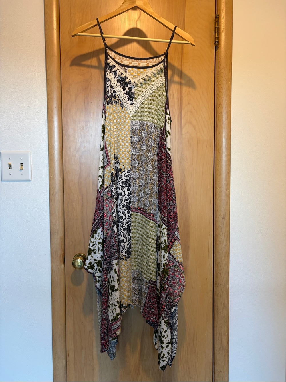 Boho Patchwork Handkerchief Hem Sundress - Multi Color